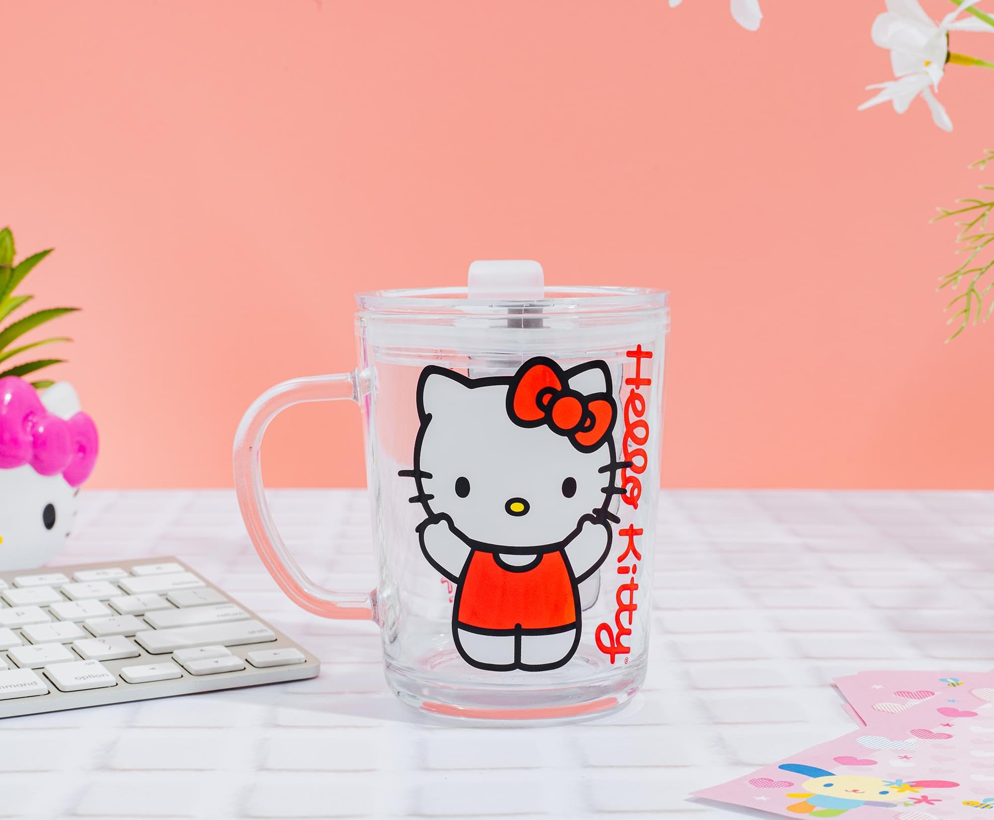 Foto 6 pulgar | Taza De Cristal Hello Kitty Sanrio Red Outfit Con Tapa  400 Ml - Venta Internacional.