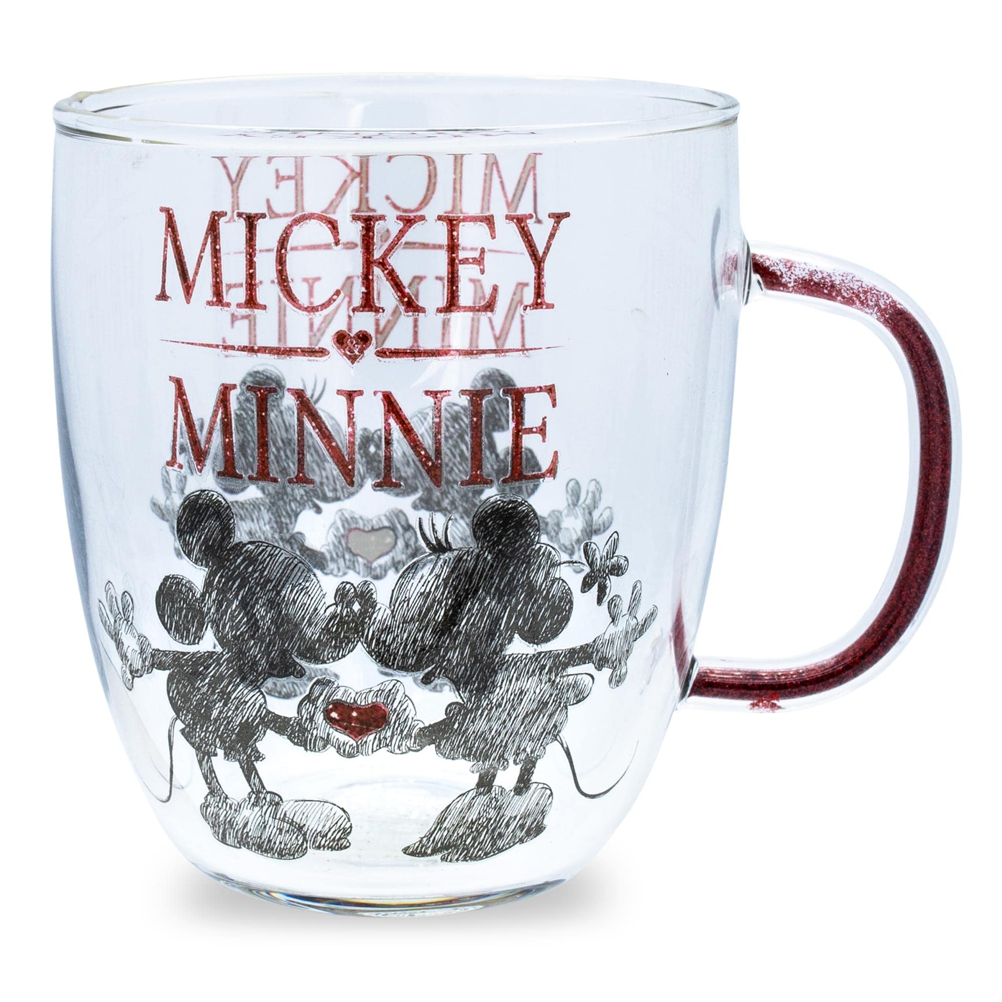 Foto 2 pulgar | Taza De Cristal Silver Buffalo Disney Mickey Minnie 414 Ml Con Purpurina - Venta Internacional.