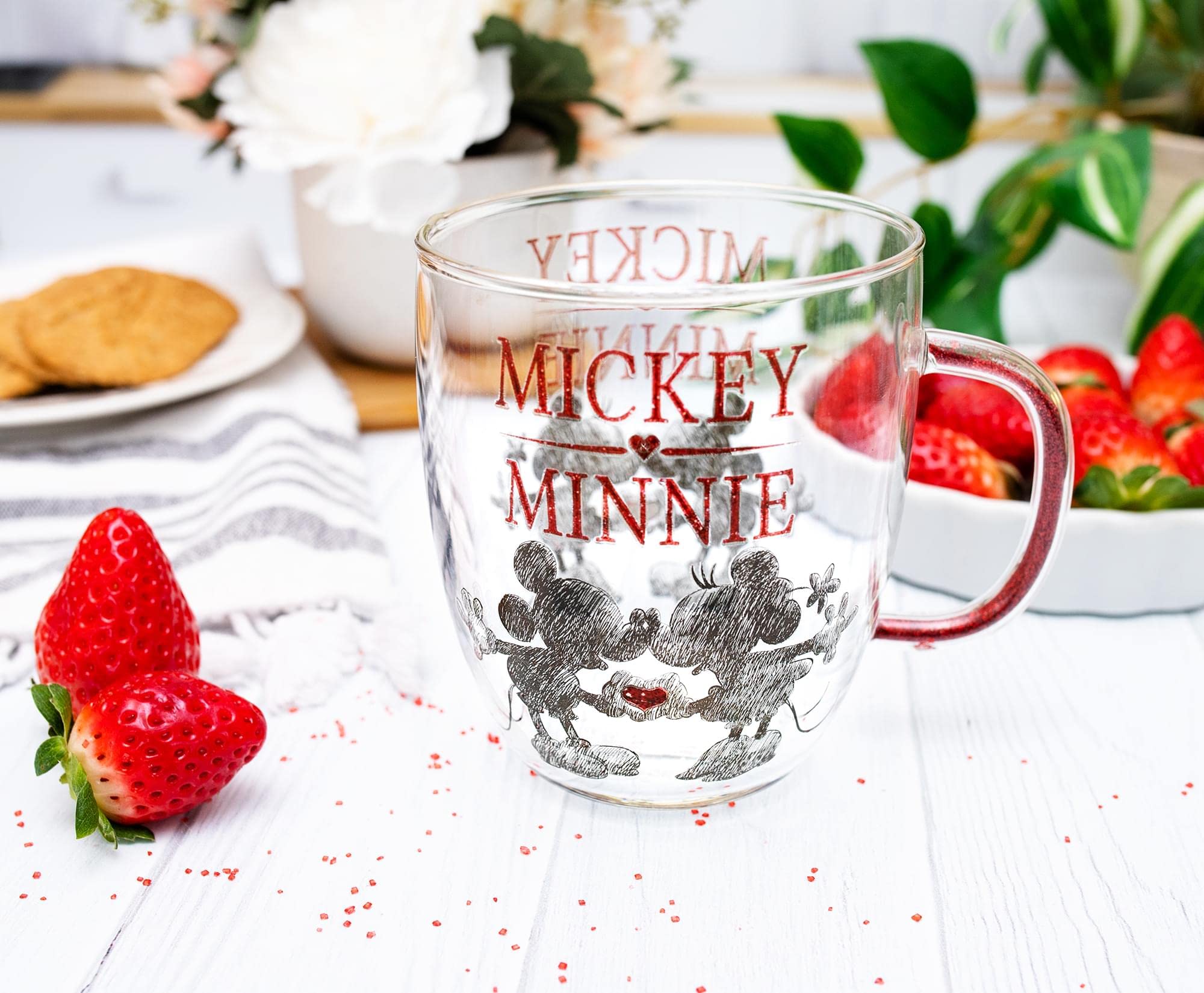 Foto 4 pulgar | Taza De Cristal Silver Buffalo Disney Mickey Minnie 414 Ml Con Purpurina - Venta Internacional.