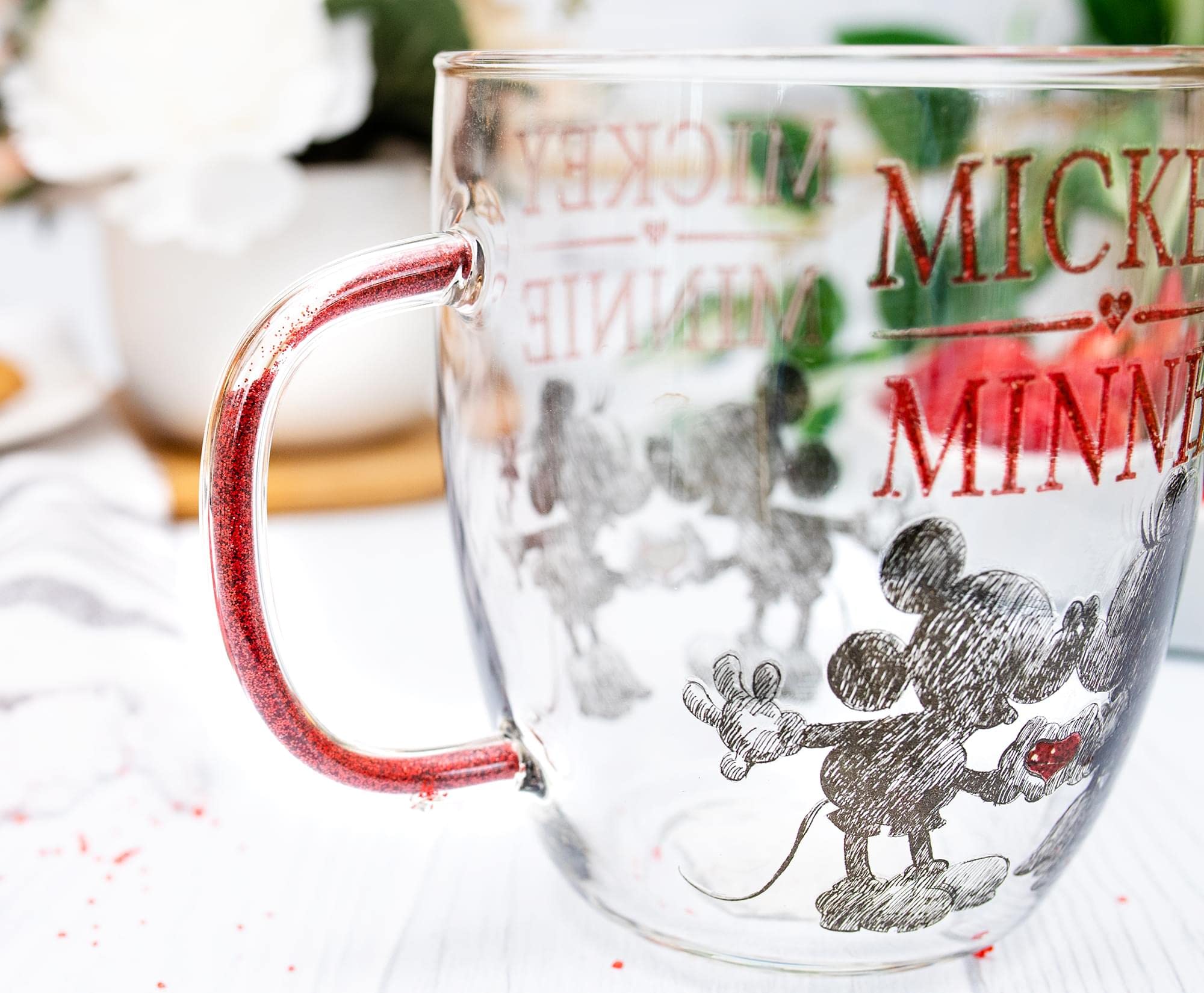 Foto 6 pulgar | Taza De Cristal Silver Buffalo Disney Mickey Minnie 414 Ml Con Purpurina - Venta Internacional.