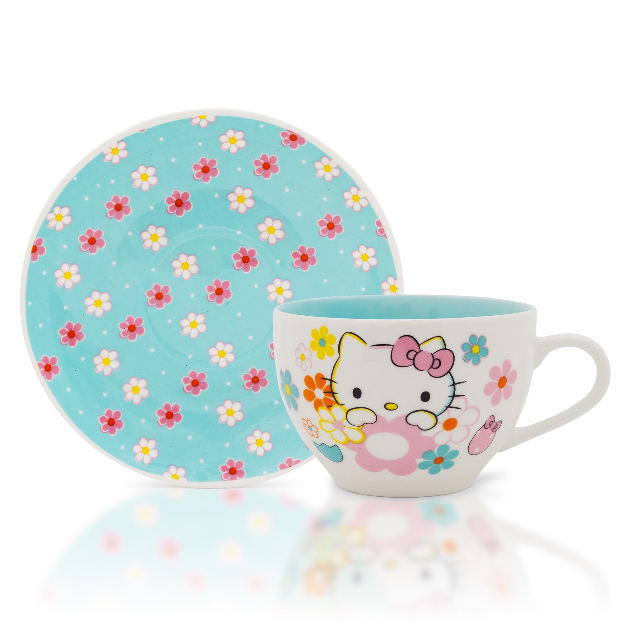 Foto 1 | Set De Taza De Té Y Platillo Hello Kitty Sanrio Floral Bone China - Venta Internacional.