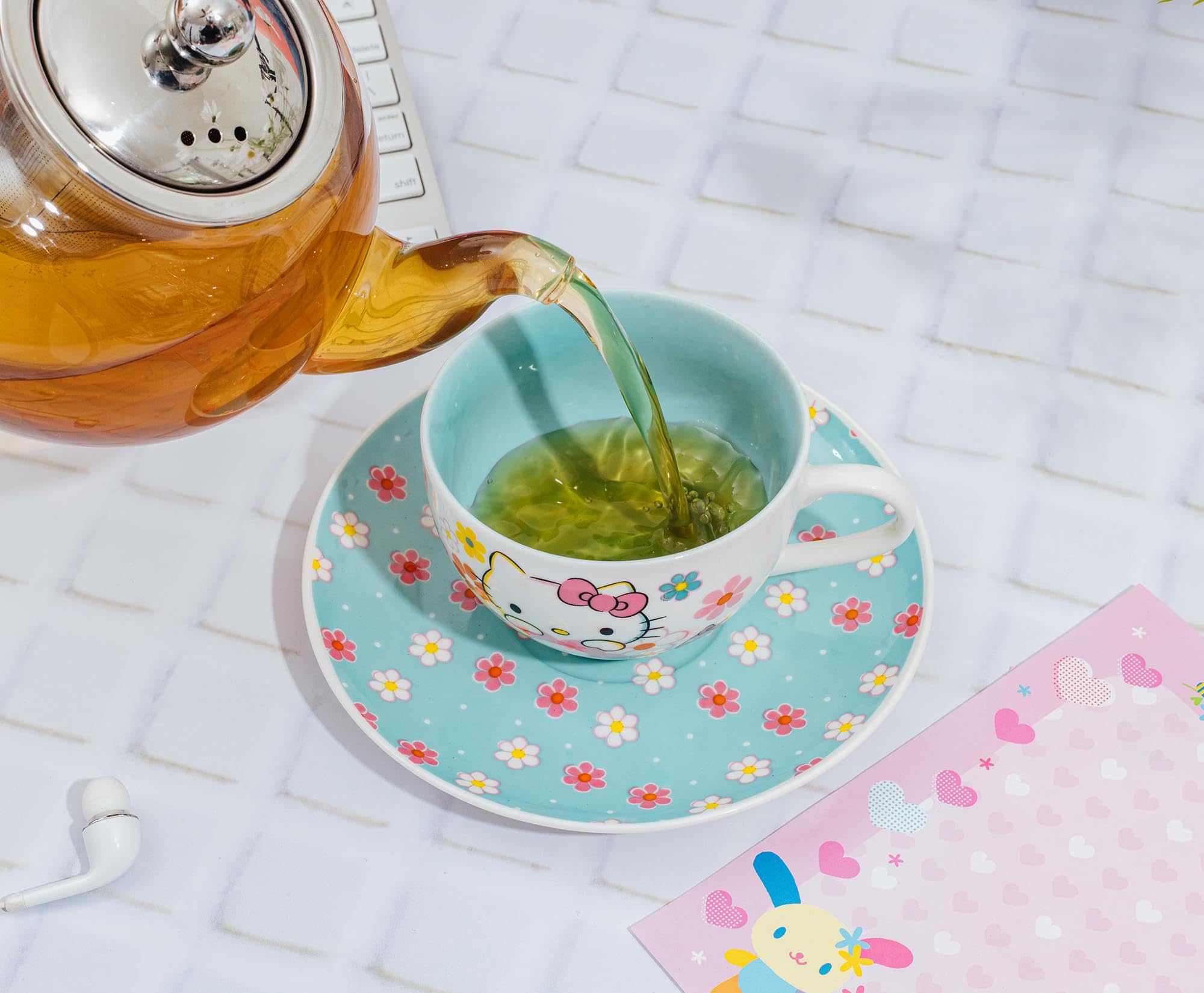 Foto 8 pulgar | Set De Taza De Té Y Platillo Hello Kitty Sanrio Floral Bone China - Venta Internacional.