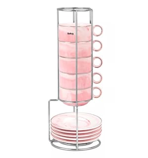 Foto 1 | Juego De Tazas De Expreso Con Base De Metal, 6 Piezas Rosa Marmol