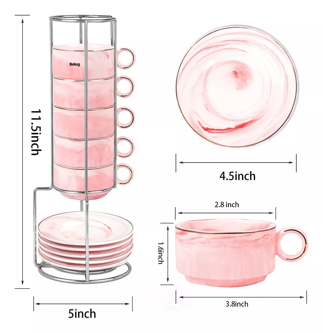 Foto 4 pulgar | Juego De Tazas De Expreso Con Base De Metal, 6 Piezas Rosa Marmol