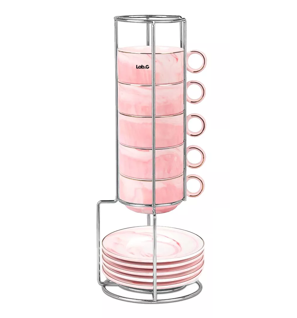 Foto 1 | Juego De Tazas De Expreso Con Base De Metal, 6 Piezas Rosa Marmol