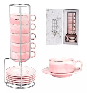 Foto 2 | Juego De Tazas De Expreso Con Base De Metal, 6 Piezas Rosa Marmol