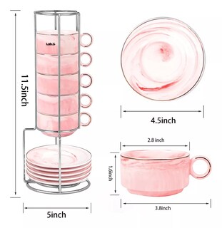 Foto 3 | Juego De Tazas De Expreso Con Base De Metal, 6 Piezas Rosa Marmol