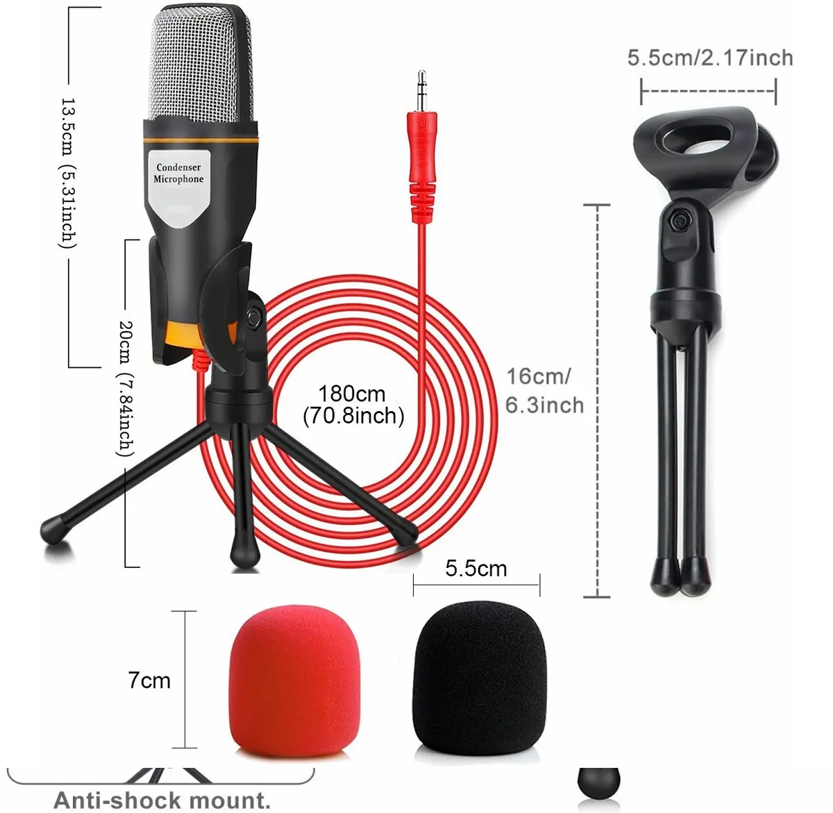 Foto 3 | Micrófono Condensador Malubero color Negro con Divisor de Audio y Tripie Antislip