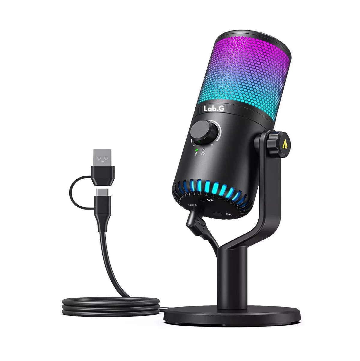 Micrófono Gamer Lab.g Condensador Usb Podcast Pc Dm30 Rgb Negro
