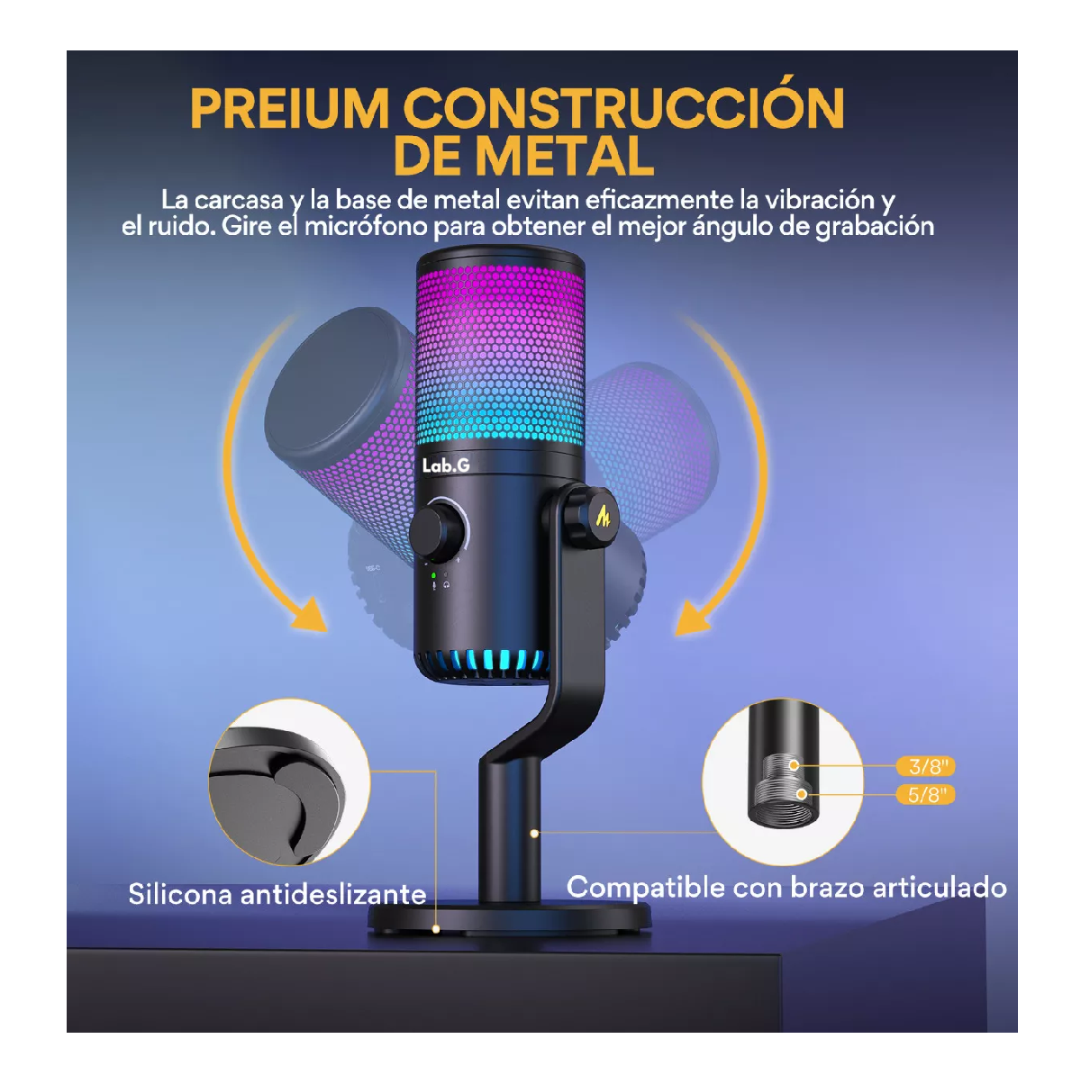 Foto 5 | Micrófono Gamer Lab.g Condensador Usb Podcast Pc Dm30 Rgb Negro