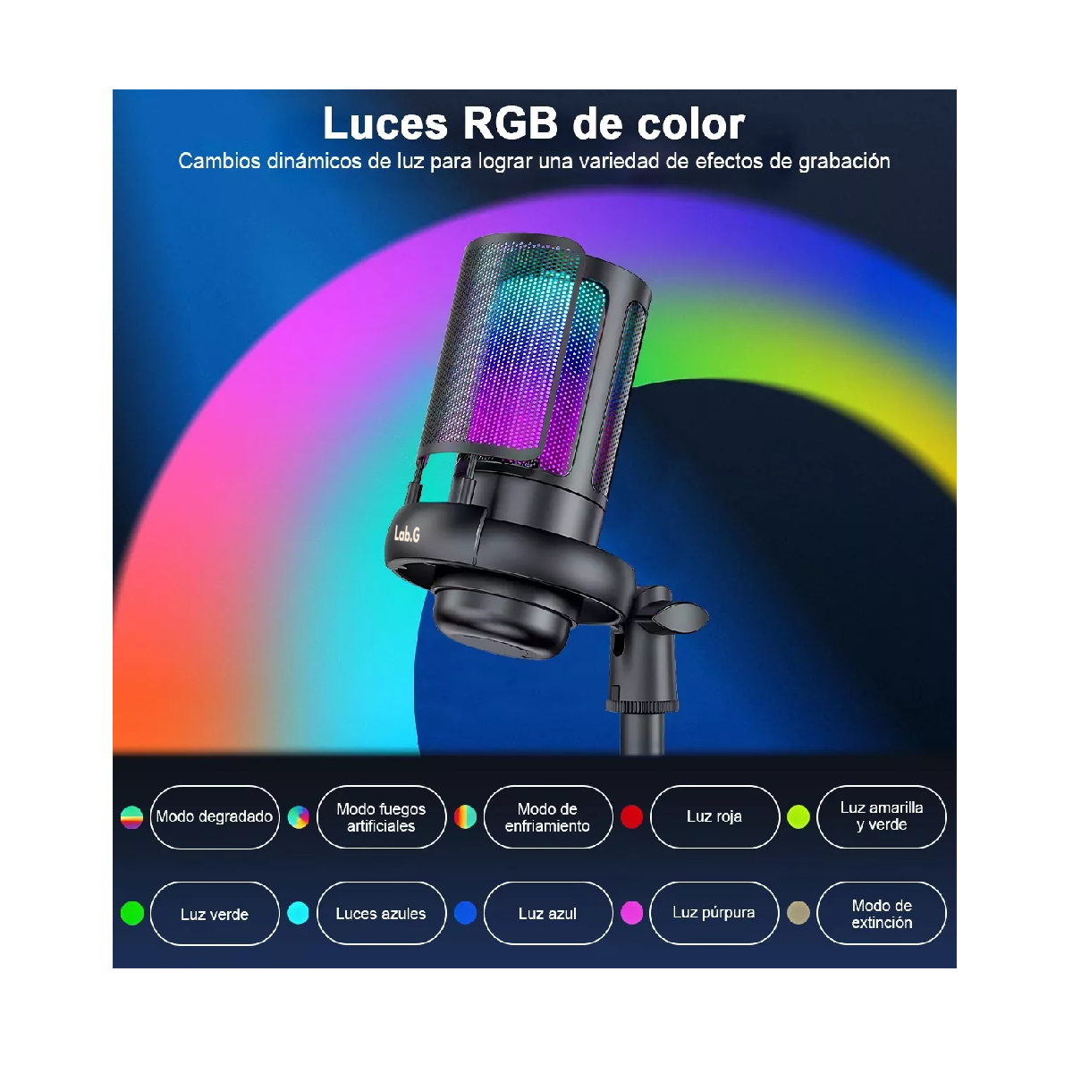 Foto 3 pulgar | Micrófonos Lab.g Usb Rgb Condensador Cardioide Para Pc / Tel Gamer Negro