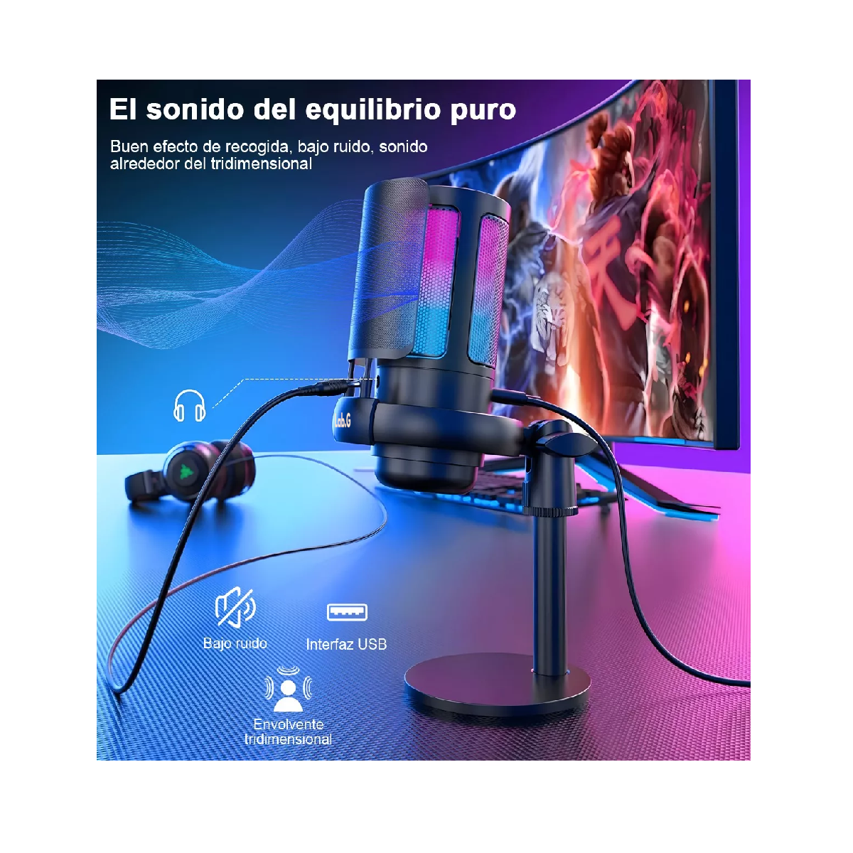 Foto 5 pulgar | Micrófonos Lab.g Usb Rgb Condensador Cardioide Para Pc / Tel Gamer Negro