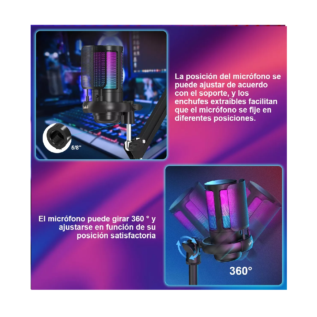 Foto 6 pulgar | Micrófonos Lab.g Usb Rgb Condensador Cardioide Para Pc / Tel Gamer Negro