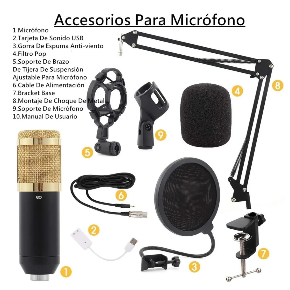 Foto 3 | Kit Prof. Micrófono Condensador Eo Safe Imports Esi-2203-1 Dorado