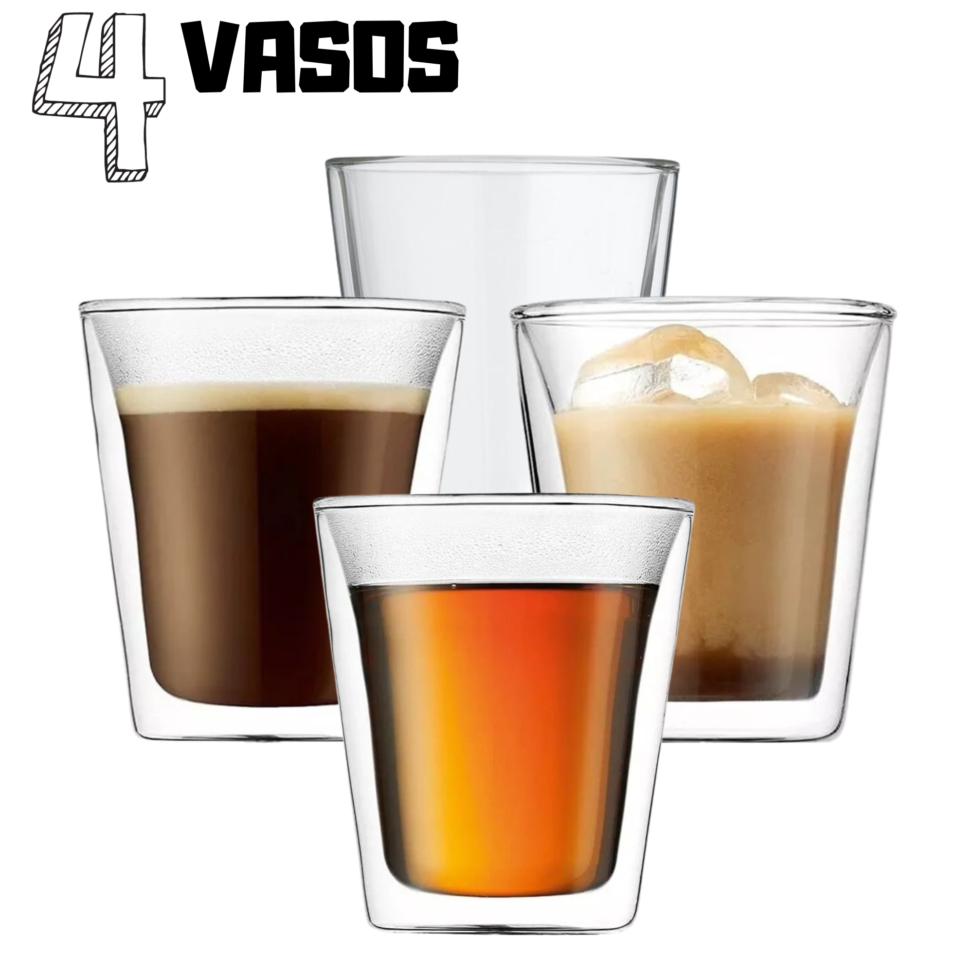 Foto 3 pulgar | Tazas Para Café Vasos De Vidrio Doble Pared Set 4 Pzs 200ml