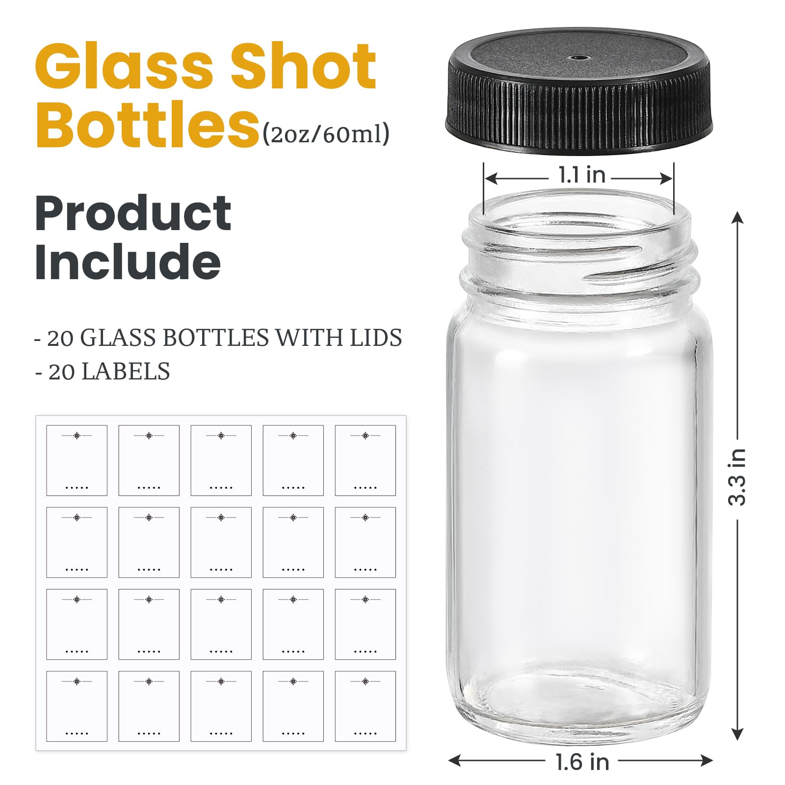 Foto 3 pulgar | Botellas De Vidrio Para Chupitos Landneoo De 60 Ml Con Tapas Negras, Paquete De 20 - Venta Internacional.