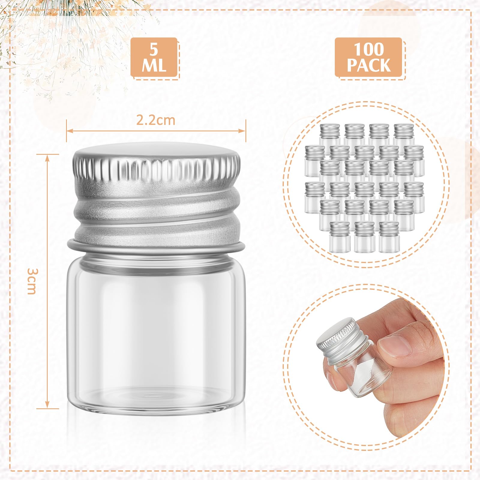Foto 2 | Minibotellas De Vidrio Tessco De 5 Ml Con Tapones De Rosca, 100 Unidades, Plateadas - Venta Internacional.