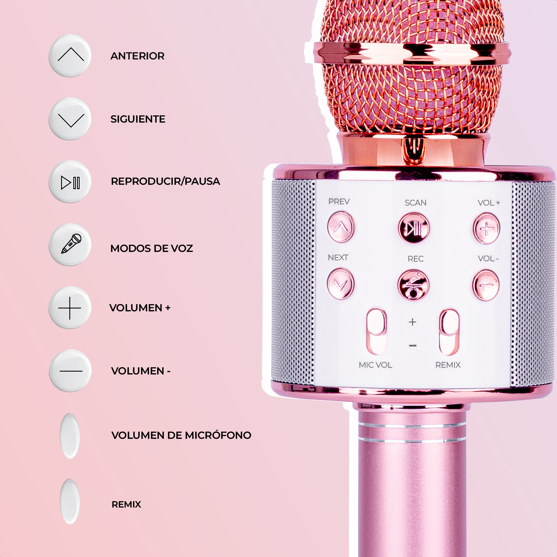 Foto 3 pulgar | Micrófono Inalámbrico de Karaoke con Bocina Bluetooth Incluida, Múltiples Funciones de Voz Rosa