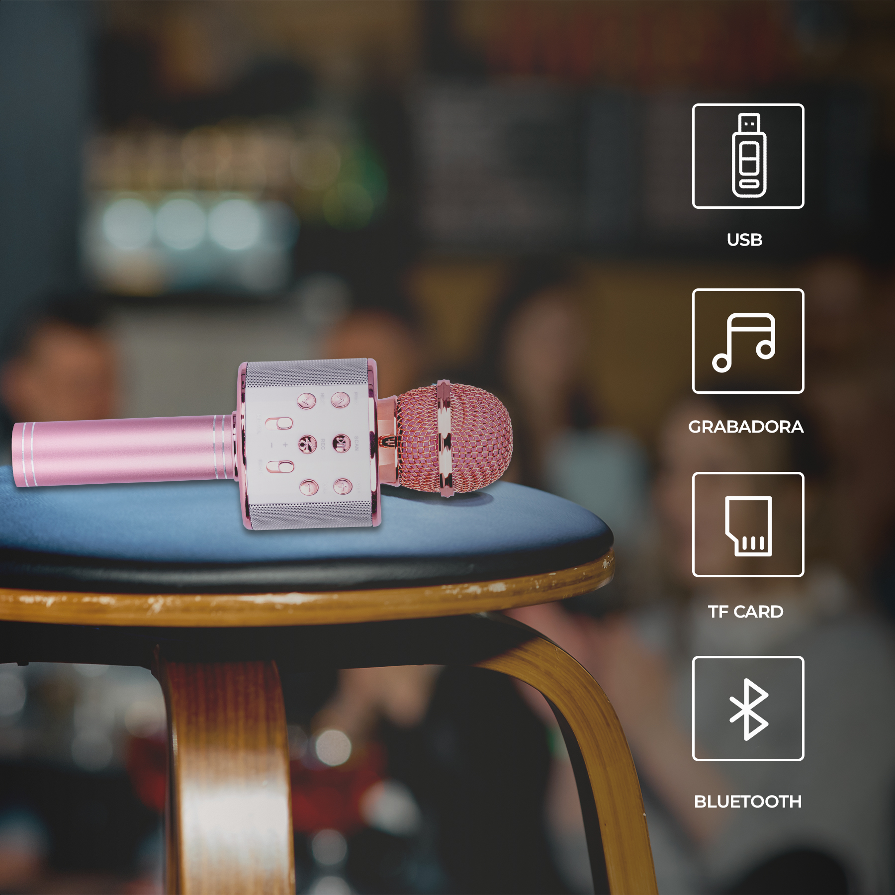 Foto 3 | Micrófono Inalámbrico de Karaoke con Bocina Bluetooth Incluida, Múltiples Funciones de Voz Rosa