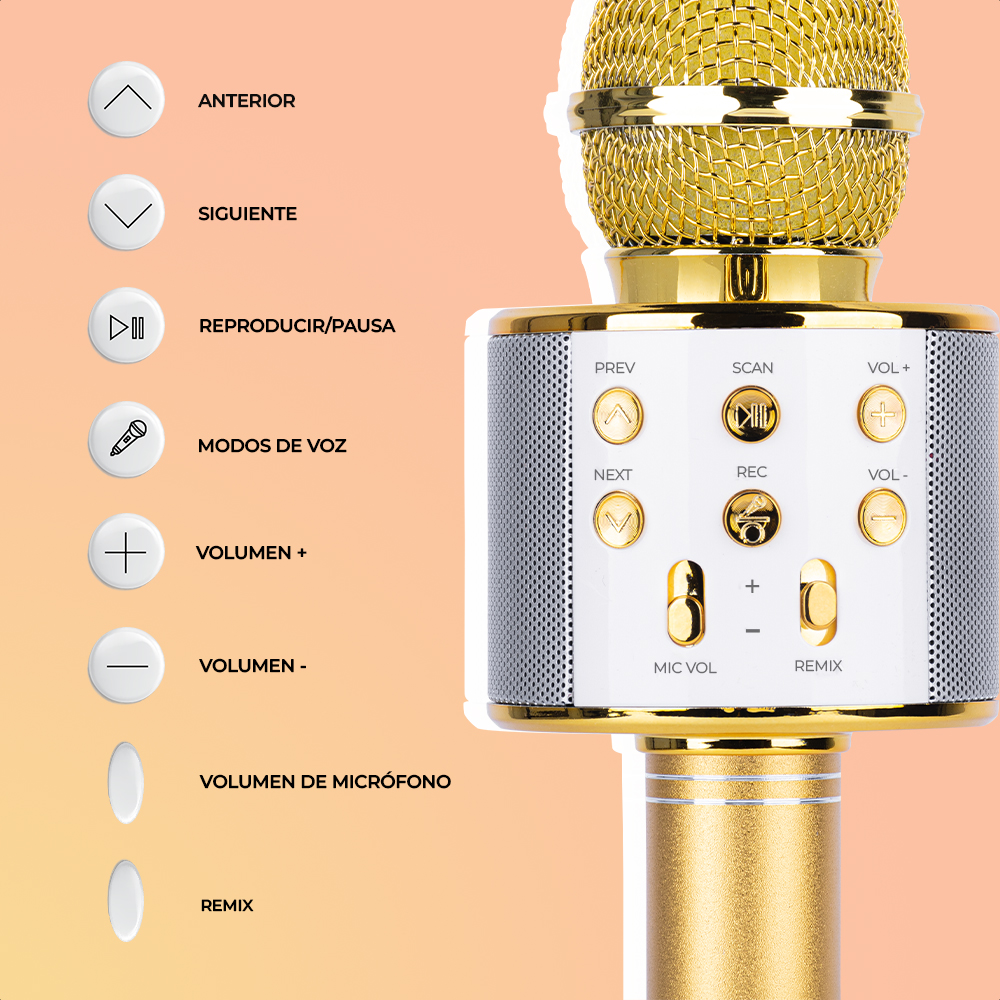 Foto 2 | Micrófono Inalámbrico Techzone de Karaoke con Bocina Bluetooth Incluida, Múltiples Funciones de Voz Color Amarillo