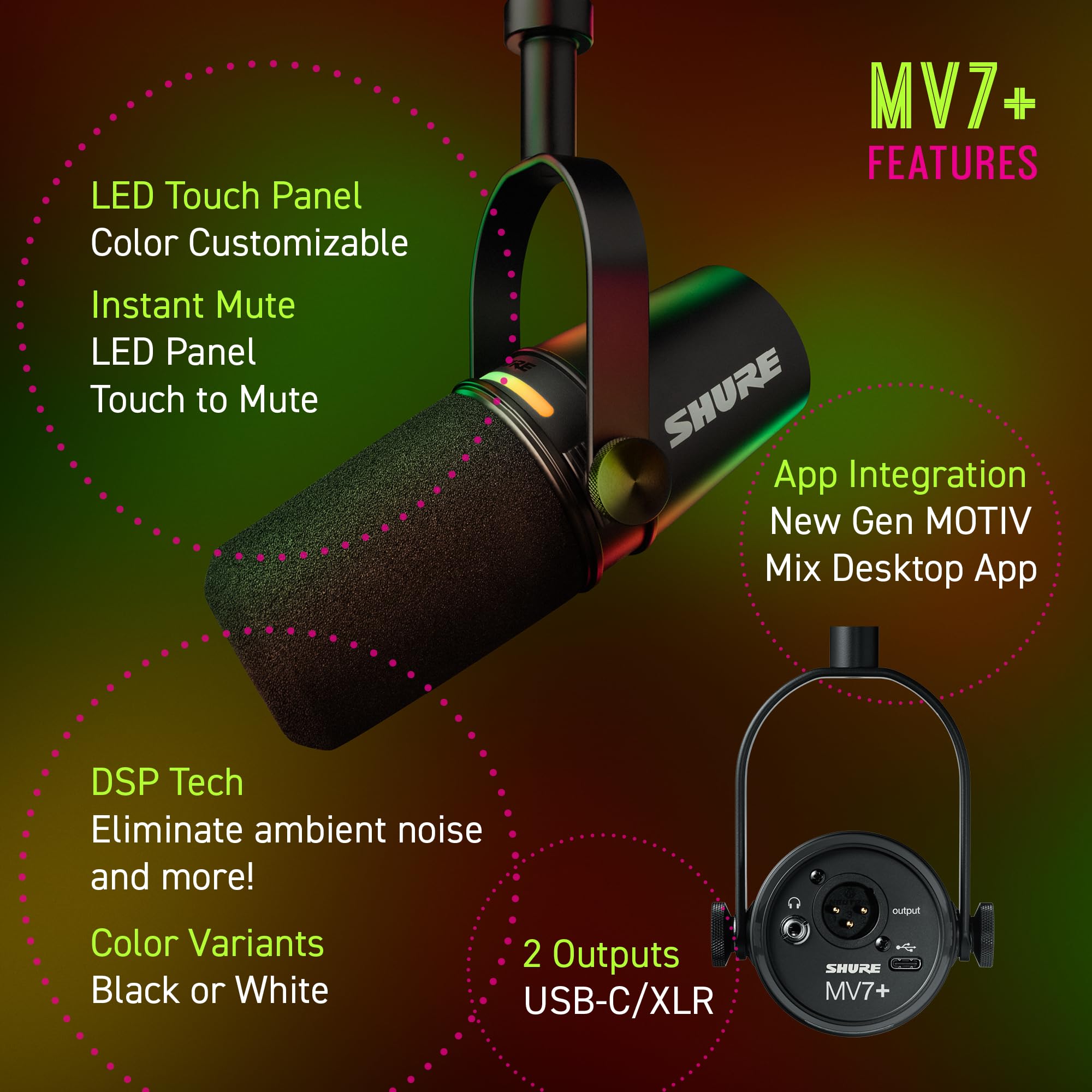 Foto 4 pulgar | Micrófono Shure Mv7+ Podcast Dynamic Usb-c Y Xlr - Negro - Venta Internacional.