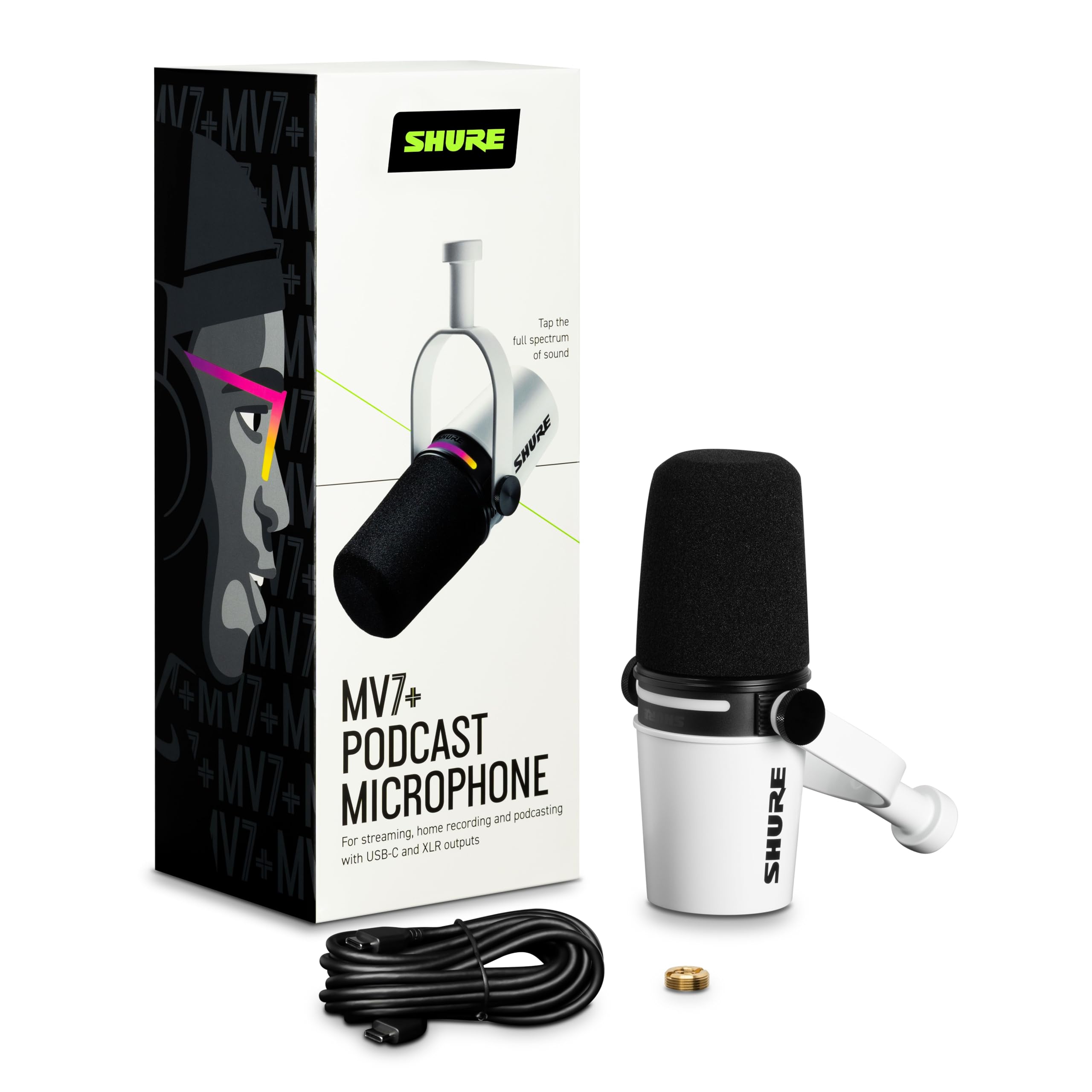 Foto 3 pulgar | Micrófono Shure Mv7+ Podcast Dynamic Con Certificación Obs - Blanco - Venta Internacional.