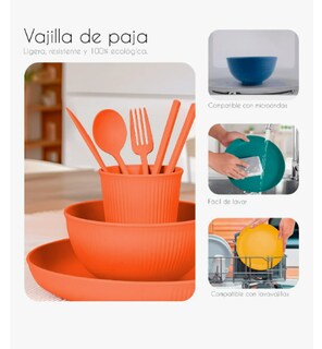 Foto 3 | Kit Vajilla 52 Pzas Juego Cocina Ecológica Reutilizable Color Naranja Lisa