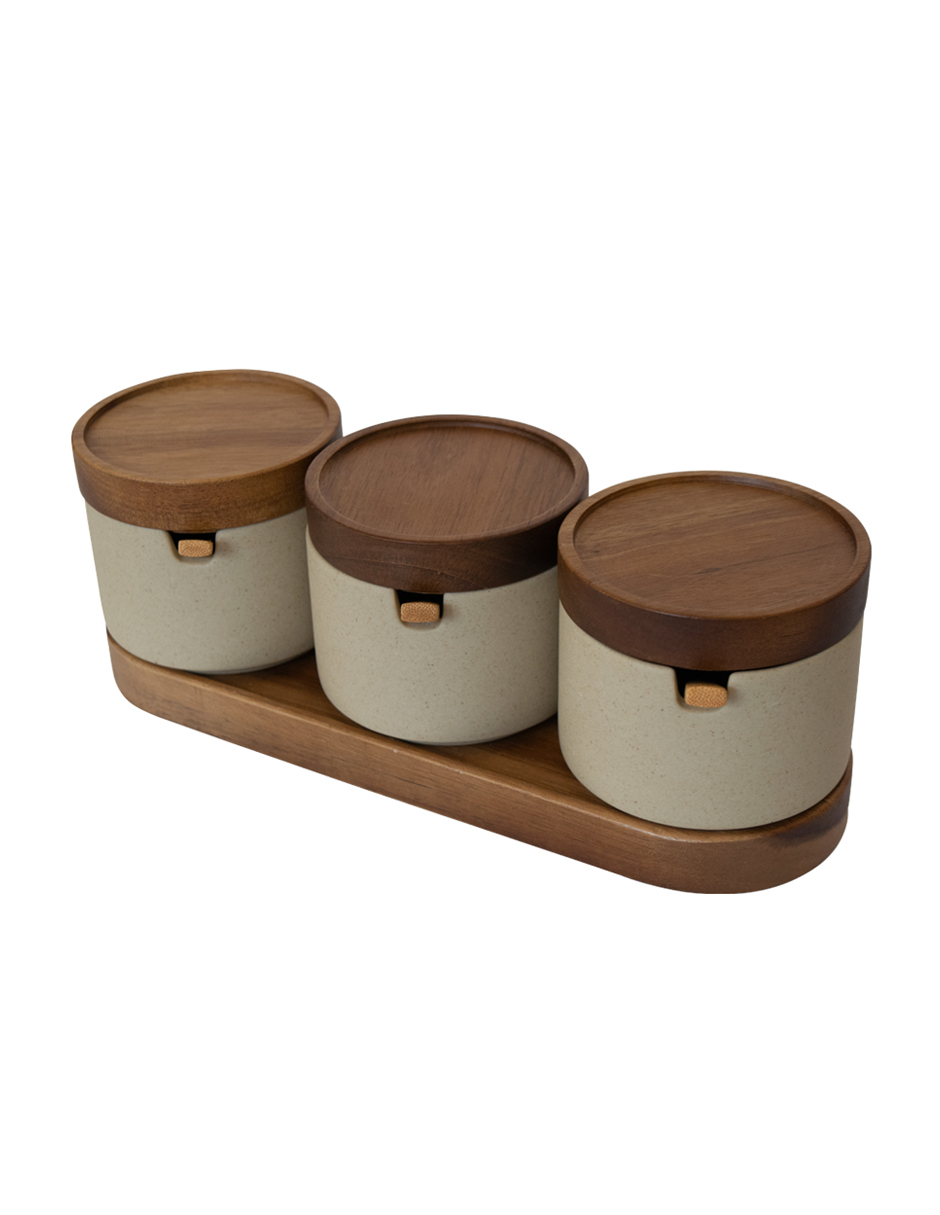 Foto 3 pulgar | Tarros de Cerámica Acacia con Tapa y Bandeja de Madera
