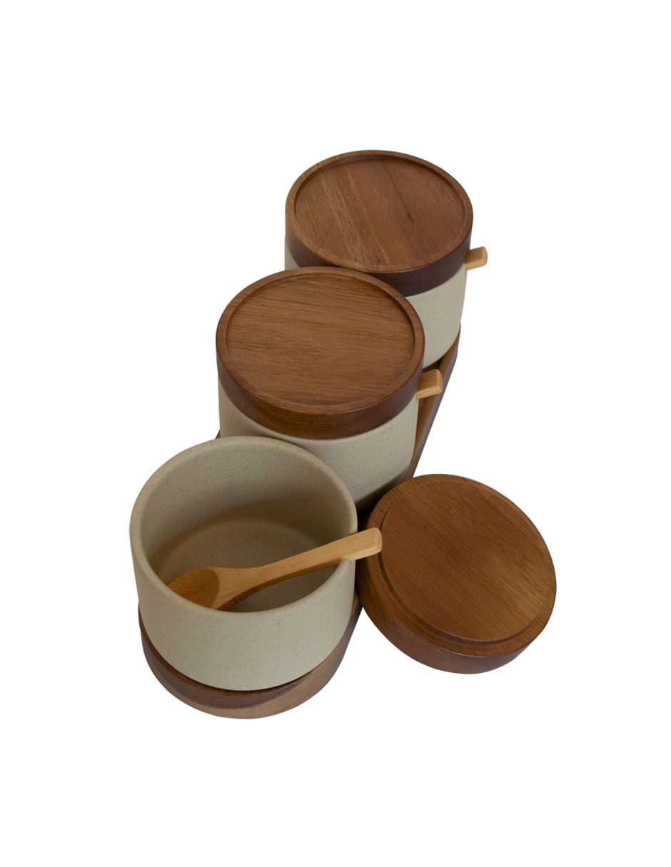 Foto 4 pulgar | Tarros de Cerámica Acacia con Tapa y Bandeja de Madera