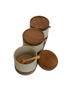 Foto 3 | Tarros de Cerámica Acacia con Tapa y Bandeja de Madera