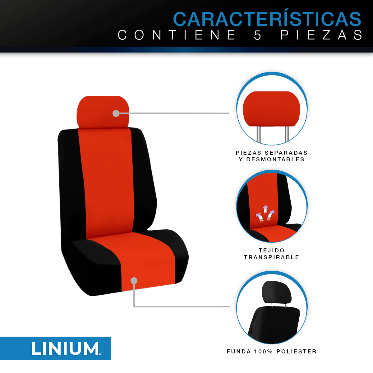 Foto 4 | Funda Linium para Asientos Traseros de Automóvil Coche Universal Roja