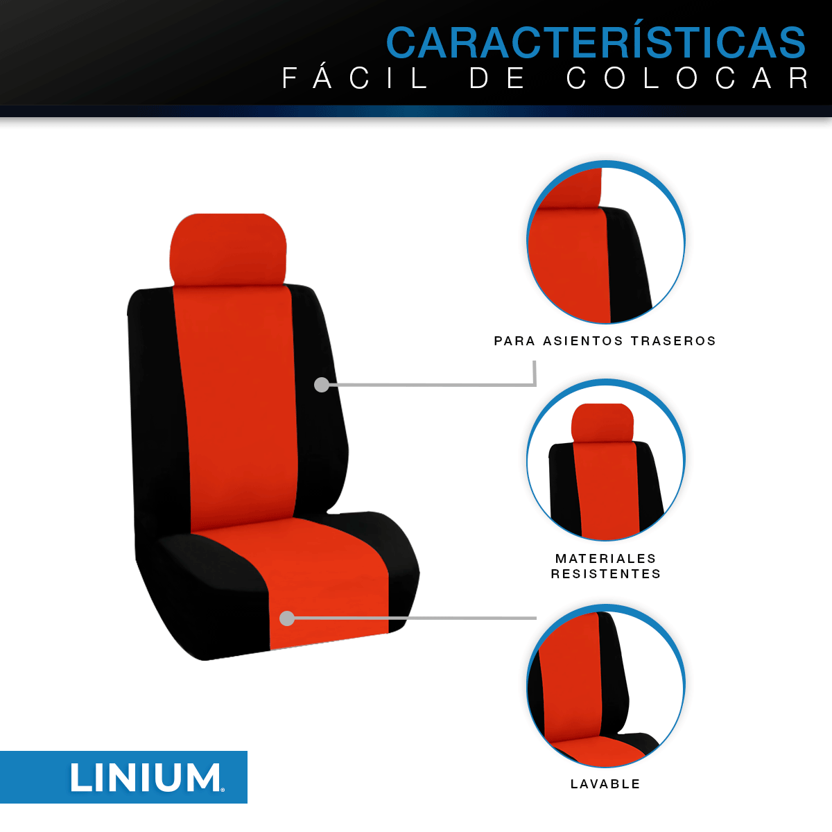 Foto 5 | Funda Linium para Asientos Traseros de Automóvil Coche Universal Roja