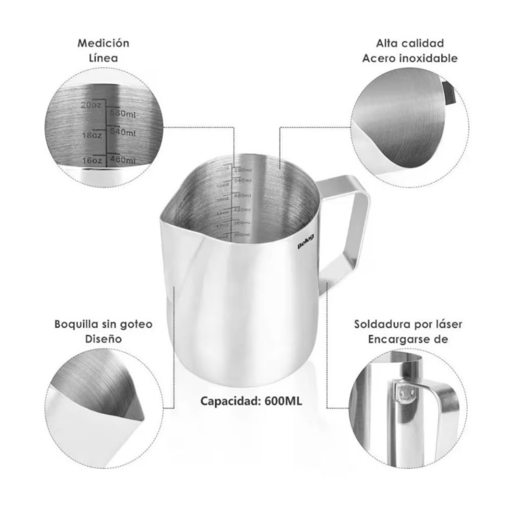 Foto 4 pulgar | Jarra Para Espumar Cocina 600ml Plata Belug