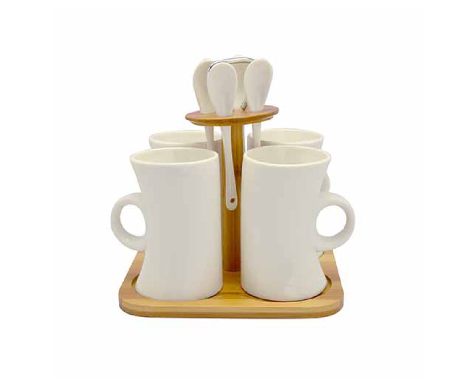 Set De 4 Tazas Largas Con Cuchara Y Base De Bambú