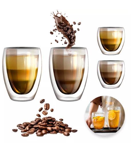 4 Vasos De Vidrio Para Café Wünd Doble Pared Térmico 350ml/150ml Color Transparente