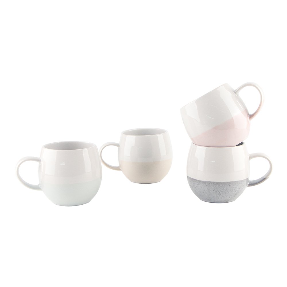 Jgo 4 Tazas Redondas Bicolor, 460 Ml