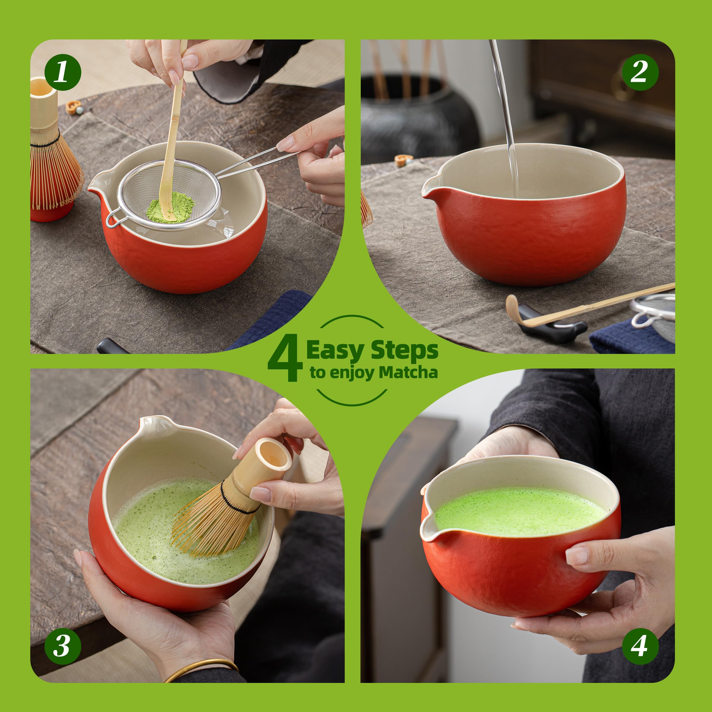 Foto 6 pulgar | Juego De Batidores Para Matcha Teanagoo, Cerámica, Rojo, Con Cuenco, 510 Ml, 2 Tazas - Venta Internacional.