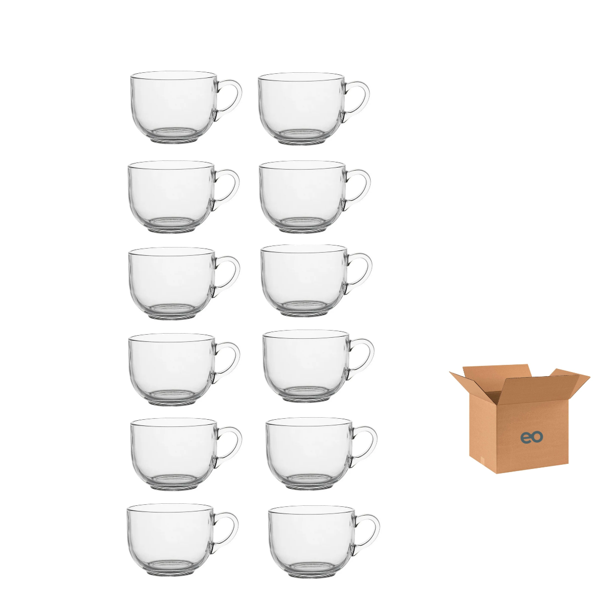 Foto 2 pulgar | Juego 12 Taza Grande Vidrio Para Café O Capuchino 470ml Jumbo Eo Safe Imports Esi-20718 Transparente