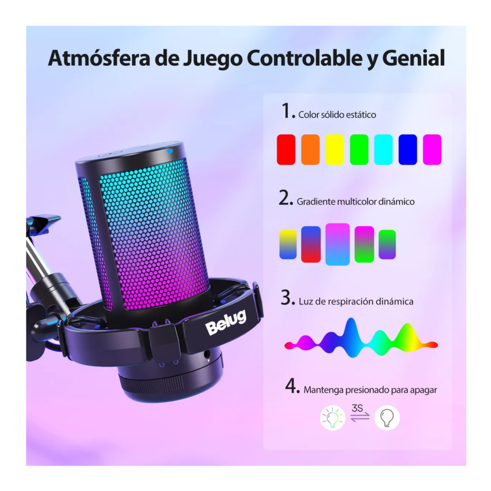 Foto 2 | Micrófono Pc Gamer, Micrófono Usb Condensador Con Cancelación De Ruido Negro Belug