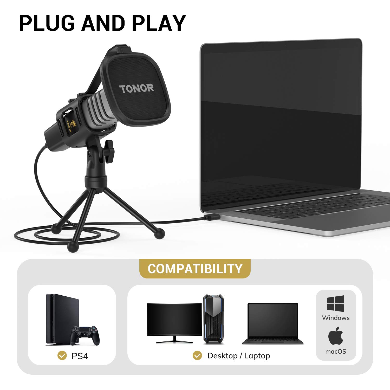 Foto 3 pulgar | Micrófono Usb Tonor Tc30 Con Condensador Cardioide Con Accesorios - Venta Internacional.