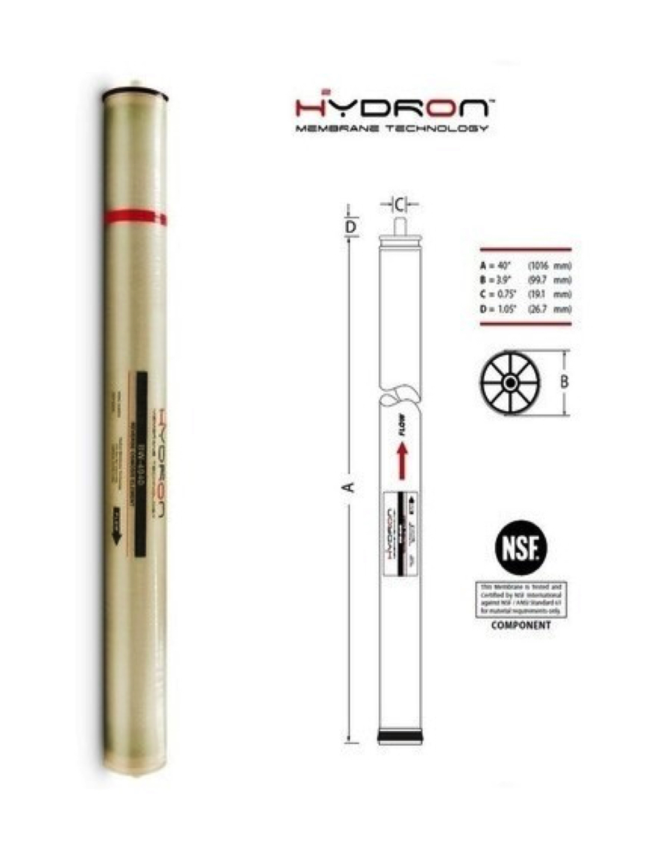 Membrana Osmosis Hydron BW-4040 4x40 Baja Presión 2400 Gpd 150 Psi