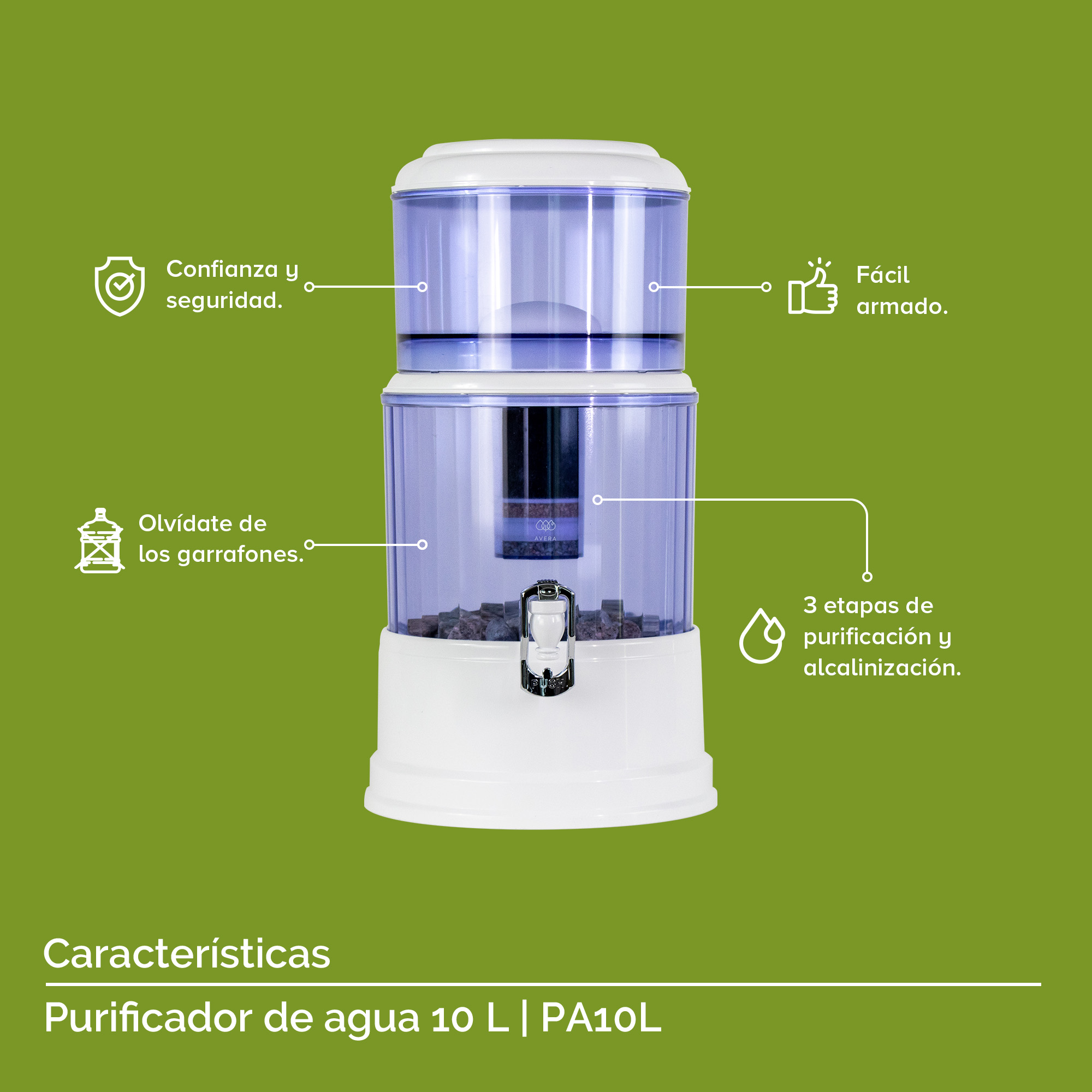 Foto 4 | Purificador de Agua Avera PA10L color Blanco 10 L Filtro de Agua