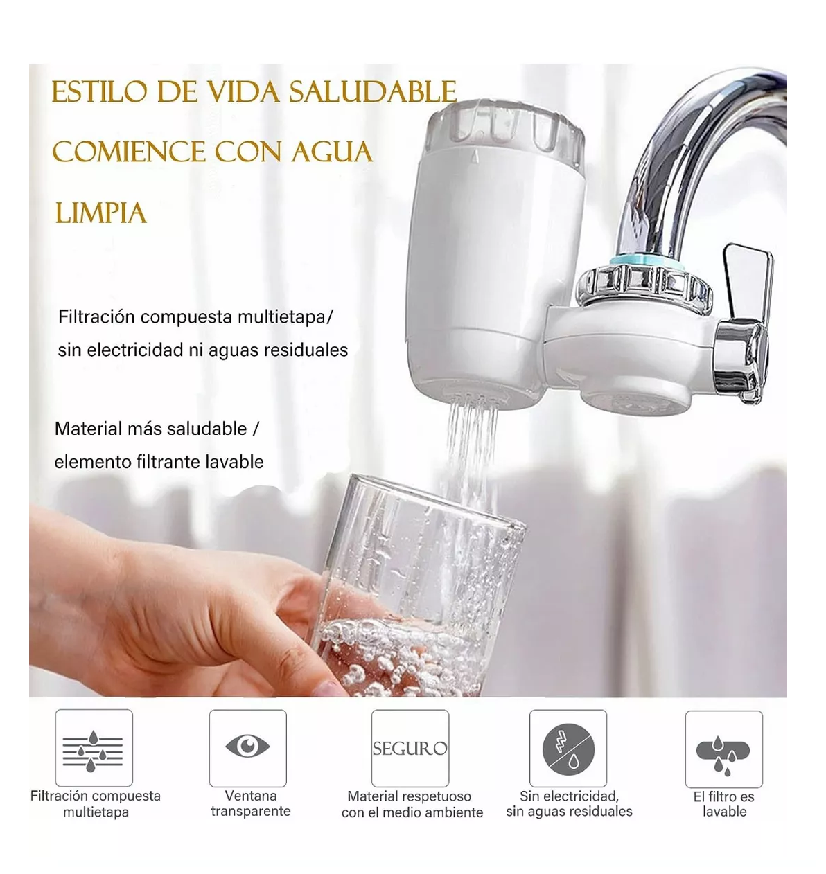 Foto 5 | Filtro De Agua Hogar Mini -elimina Cloro/filtrante Adicional Blanco