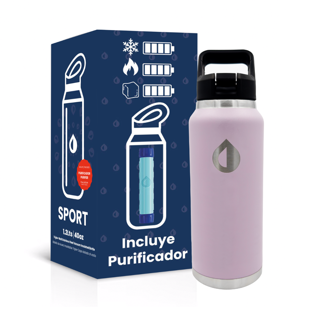 Termo Pura Sport Térmico 1.2lts Con Purificador Agua Acero Rosa