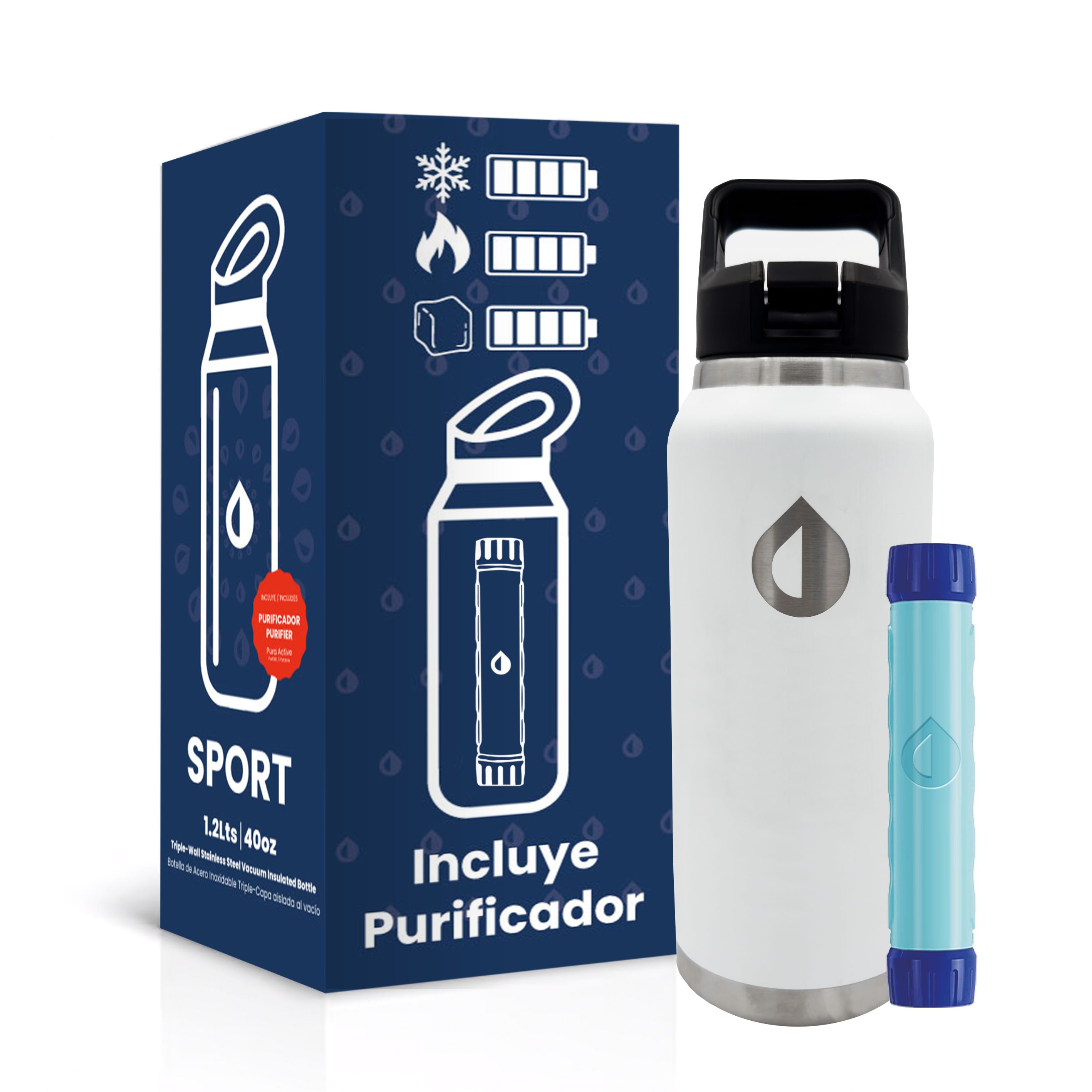 Foto 2 pulgar | Termo Pura Sport Térmico 1.2 l con Purificador Agua Acero Blanco