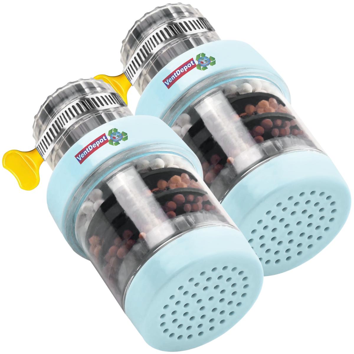 Filtro Para Llave De Agua, Mxhyu-002, 2pzas, Ø15-22mm, Carbón Activado/zeolita/maifan/sulfito De Calcio/pva, Azul