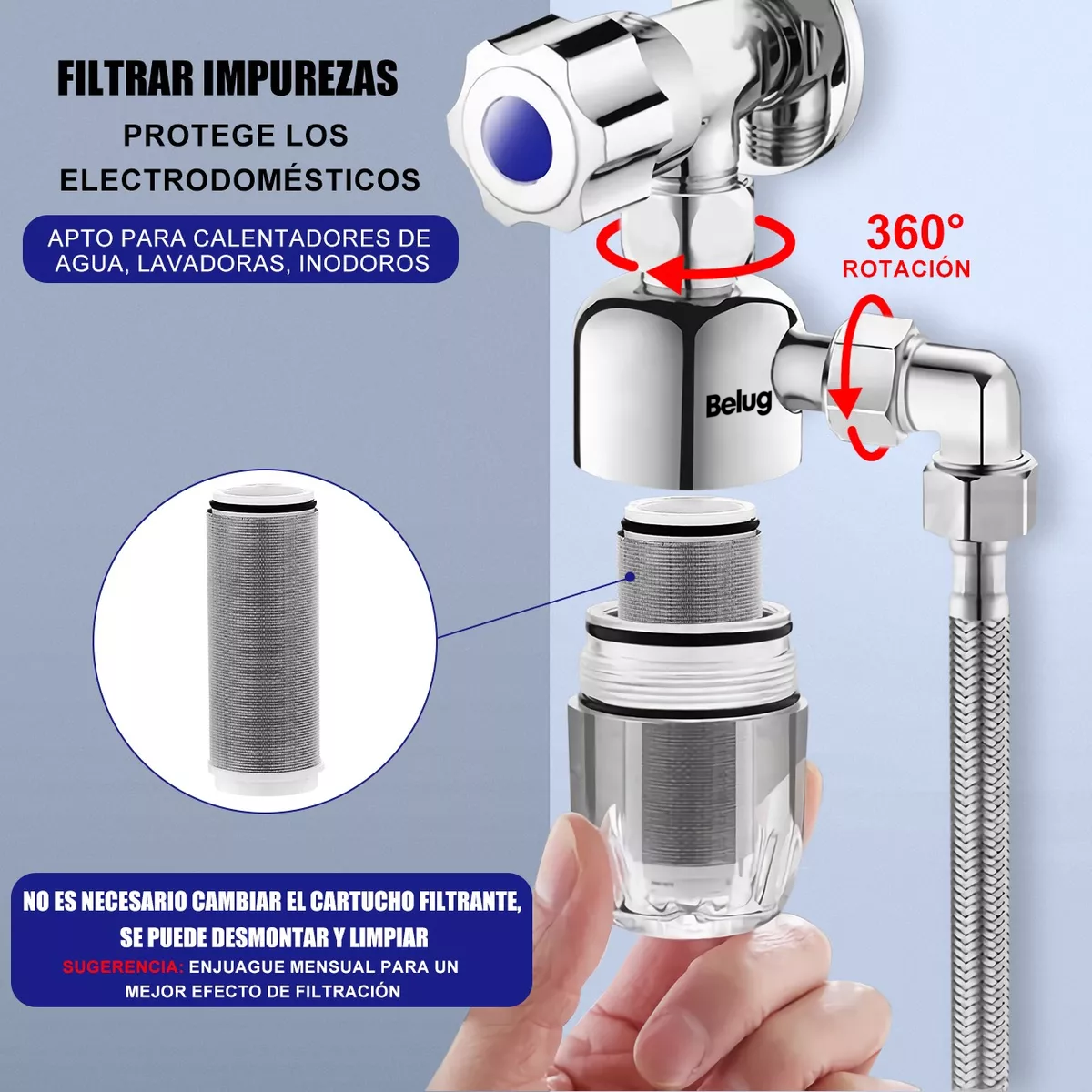 Foto 5 | Filtro Purificador De Agua Belug Para El Hogar De Acero Inoxidable 2 Pzs Plata