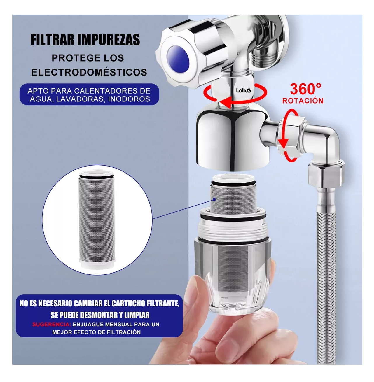 Foto 5 pulgar | Filtro Purificador De Agua Lab.g Para El Hogar De Acero Inoxidable 2 Pzs Plata