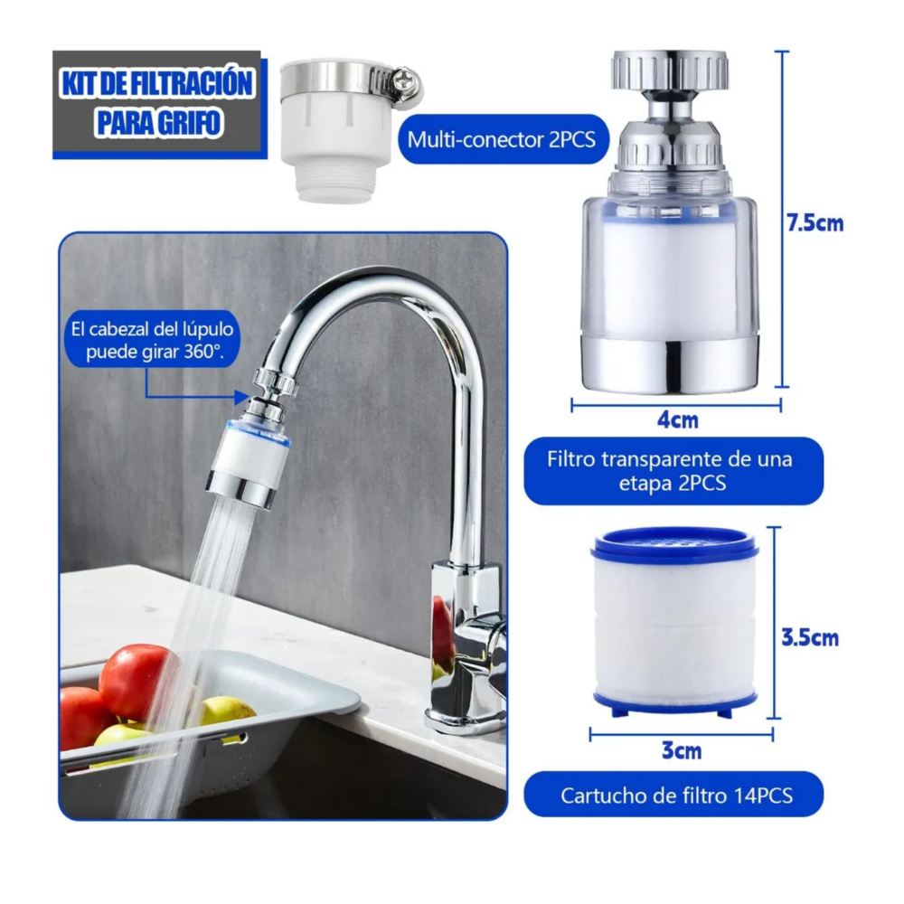 Foto 4 | Filtro De Agua Para Grifo Con 14 Cartuchos  2 Filtros Y 2 Conexiones Universales Belug  Blanco Con Azul