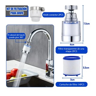 Foto 4 | Filtro De Agua Para Grifo Con 14 Cartuchos 2 Filtros Y 2 Conexiones Universales Belug Blanco Con Azul